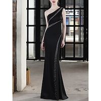 Sheath  Column Evening Gown Elegant Dress Formal Floor Length Sleeveless One Shoulder Spandex with Pleats Sequin 2023 Lightinthebox - thumbnail