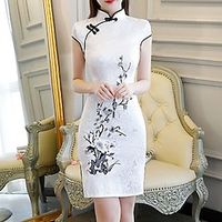 Women's Bodycon Sheath Dress Cheongsam Dress Mini Dress Pink White Short Sleeve Floral Embroidered Spring Summer Mandarin Collar Chinoiserie Weekend Slim 2022 S M L XL XXL 3XL Lightinthebox - thumbnail