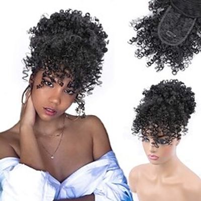 Drawstring Ponytail with Bangs Afro Puff Ponytail Extensions for Women Short Curly Puff Ponytail with Bangs Clip in Wrap Updo Hairpiece for Women Lightinthebox