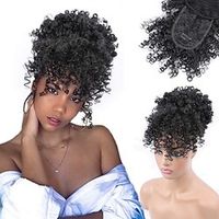 Drawstring Ponytail with Bangs Afro Puff Ponytail Extensions for Women Short Curly Puff Ponytail with Bangs Clip in Wrap Updo Hairpiece for Women Lightinthebox - thumbnail