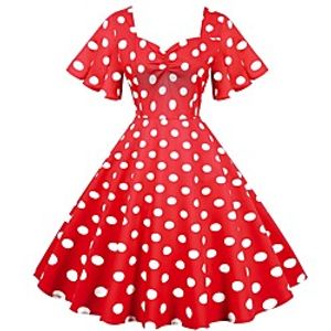 Women's A Line Dress Midi Dress Blue Green White Black Red Short Sleeve Dot Summer Vintage 2021 S M L XL XXL Lightinthebox