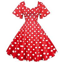 Women's A Line Dress Midi Dress Blue Green White Black Red Short Sleeve Dot Summer Vintage 2021 S M L XL XXL Lightinthebox - thumbnail