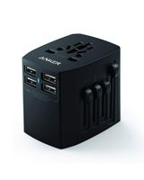 Anker Universal Travel Adapter With 4 USB Ports Black Anker Universal Travel Adapter With 4 USB Ports Black