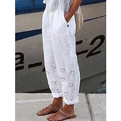 Women's Wide Leg Pants Trousers Faux Linen Light Blue White Yellow Casual Casual Daily Wear Baggy Print Micro-elastic Full Length Breathability Heart S M L XL 2XL miniinthebox Women's Wide Leg Pants Trousers Faux Linen Light Blue White Yellow Casual Casual Daily Wear Baggy Print Micro-elastic Full Length Breathability Heart S M L XL 2XL miniinthebox