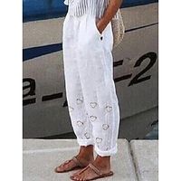 Women's Wide Leg Pants Trousers Faux Linen Light Blue White Yellow Casual Casual Daily Wear Baggy Print Micro-elastic Full Length Breathability Heart S M L XL 2XL miniinthebox - thumbnail