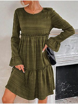 Women's Casual Solid Color Round Neck Long Sleeve Dress Loose Bottoming Dress Women's Casual Solid Color Round Neck Long Sleeve Dress Loose Bottoming Dress