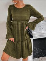 Women's Casual Solid Color Round Neck Long Sleeve Dress Loose Bottoming Dress