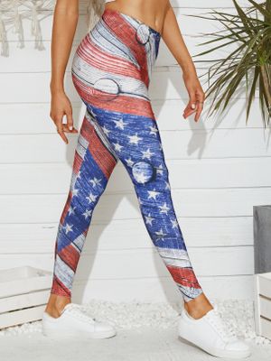 American Flag Print Elastic Waist Leggings American Flag Print Elastic Waist Leggings