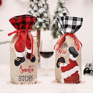 Christmas Gift Wine Bottle Decors Bag Christmas Doll Red Wine Set Cartoon Old Man Snowman Elk Silk Screen Wine Bottle Bag Bundle Pocket miniinthebox