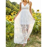 Women's Summer Dress Boho Wedding Guest Dress White Lace Wedding Dress Maxi Dress Lace Patchwork Vacation Bohemia Strap Sleeveless White Color Lightinthebox