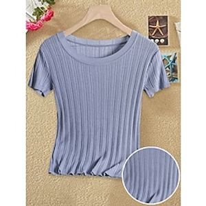 Women's Pullover Sweater Jumper Jumper Ribbed Knit Hole Solid Color Crew Neck Stylish Casual Outdoor Daily Spring Fall Black White One-Size Lightinthebox