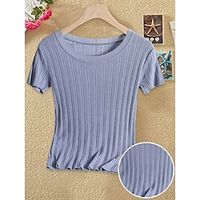 Women's Pullover Sweater Jumper Jumper Ribbed Knit Hole Solid Color Crew Neck Stylish Casual Outdoor Daily Spring Fall Black White One-Size Lightinthebox - thumbnail