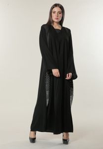 Black Abaya with Handwork on Twin Panels (M)
