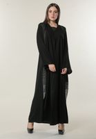 Black Abaya with Handwork on Twin Panels (M) - thumbnail