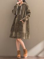 Warm Women Hooded Velvet Sweatshirt Dress