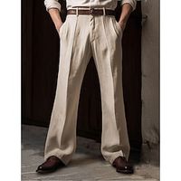 Men's Linen Pants Flared Pants Trousers Summer Pants Button Front Pocket Plain Comfort Breathable Casual Daily Holiday Linen Cotton Blend Fashion Basic Black Green Lightinthebox - thumbnail