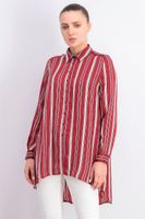 Womens Stripe High Low Blouse  Maroon/White - thumbnail