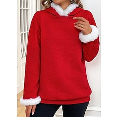 Women's Hoodie Sweatshirt Pullover Christmas Sweatshirt Textured Sportswear Festival Red Plain Party Christmas Hoodie Long Sleeve Top Micro-elastic Fall  Winter Lightinthebox