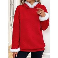 Women's Hoodie Sweatshirt Pullover Christmas Sweatshirt Textured Sportswear Festival Red Plain Party Christmas Hoodie Long Sleeve Top Micro-elastic Fall  Winter Lightinthebox - thumbnail