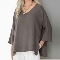 Shirt Blouse Women's Wine Brown Gray Plain Split Street Daily Fashion V Neck Loose Fit S Lightinthebox - thumbnail