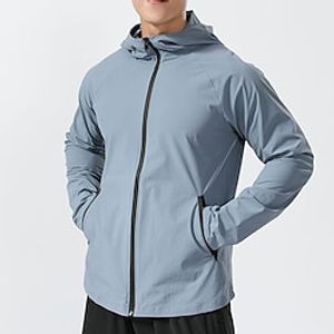 Men's Track Jacket Windbreaker Breathable Lightweight Top Regular Fit Full Zip Hooded Solid Color Spring Autumn Tennis Running Training miniinthebox