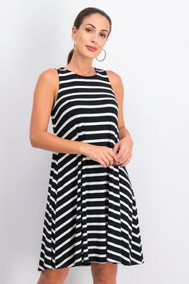 Womens Stripe Swing Dress  Black/White