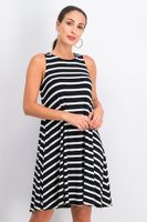 Womens Stripe Swing Dress  Black/White - thumbnail