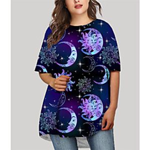 Women's Plus Size Dress T Shirt Dress Tee Dress Short Mini Dress Half Sleeve Graphic Stars Print Basic Fall Summer Navy Blue XL XXL 3XL 4XL 5XL Lightinthebox