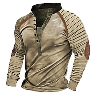 Men's T shirt Tee Henley Shirt Tee Top Long Sleeve Shirt Color Block Slim Pleated Stand Collar Street Vacation Long Sleeve Patchwork Clothing Apparel Vintage Designer Basic Lightinthebox