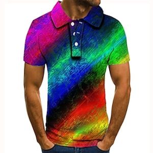 Men's Collar Polo Shirt Golf Shirt Tennis Shirt Rainbow Graphic Prints Collar Rainbow 3D Print Street Casual Short Sleeve Button-Down Clothing Apparel Fashion Cool Casual  Sports Lightinthebox