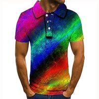 Men's Collar Polo Shirt Golf Shirt Tennis Shirt Rainbow Graphic Prints Collar Rainbow 3D Print Street Casual Short Sleeve Button-Down Clothing Apparel Fashion Cool Casual  Sports Lightinthebox - thumbnail
