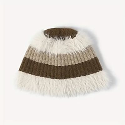 1pcs Color Block Furry Bucket Hats Trendy Striped Knitted Basin Hats Thick Coldproof Warm Fisherman Cap For Women Girls Autumn  Winter Lightinthebox
