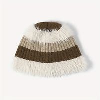 1pcs Color Block Furry Bucket Hats Trendy Striped Knitted Basin Hats Thick Coldproof Warm Fisherman Cap For Women Girls Autumn  Winter Lightinthebox - thumbnail