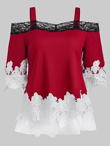 Open Shoulder Patchwork Lace Blouses