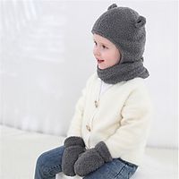 3 sets Kids Unisex Active  Sweet Daily Wear  Festival Solid Colored Stylish Cotton Scarf, Hat  Glove Sets Blushing Pink  Gray  Khaki Lightinthebox - thumbnail