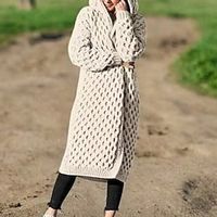 Women's Cardigan Sweater Jumper Crochet Knit Knitted Solid Color Open Front Basic Stylish Outdoor Daily Drop Shoulder Winter Fall Purple Yellow S M L / Long Sleeve / Casual / Regular Fit miniinthebox - thumbnail