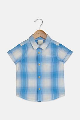 Baby Boys Ombre Plaid Shirt Blue Base Baby Boys Ombre Plaid Shirt Blue Base
