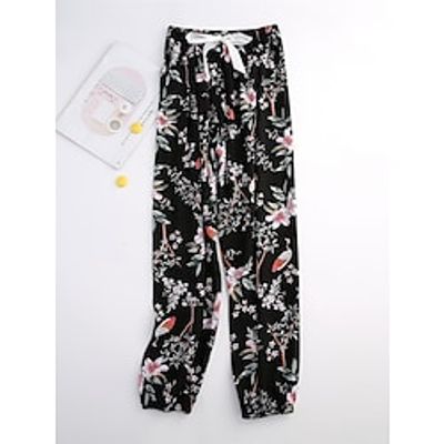 Women's Loungewear Pants Animal Flower Casual Comfort Soft Home Daily Vacation Rayon Breathable Pant Elastic Waist Summer Spring Light Pink Black Lightinthebox