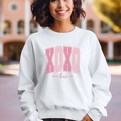 Women's Pullover Cotton Letter Valentine's Day Holiday Print White Pink Wine Fashion Classic Crewneck Long Sleeve Heart Sweatshirts, XOXO Valentines Day Sweatshirt, Hand Drawn Heart Sweatshirt Lightinthebox