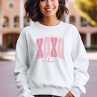 Women's Pullover Cotton Letter Valentine's Day Holiday Print White Pink Wine Fashion Classic Crewneck Long Sleeve Heart Sweatshirts, XOXO Valentines Day Sweatshirt, Hand Drawn Heart Sweatshirt Lightinthebox - thumbnail