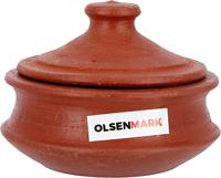 Olsenmark Traditional Cookware Curry Bowl With Lid, Clay Bowl-(Venetian Red)-(OMCP6030)