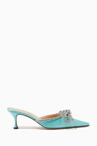 Double Bow Crystal Mules in Silk Satin