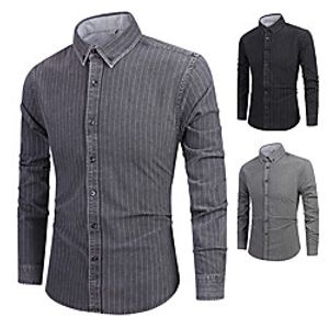 Men's Shirt Striped Button-Down Long Sleeve Street Tops Cotton Business Casual Comfortable Gray Black Lightinthebox