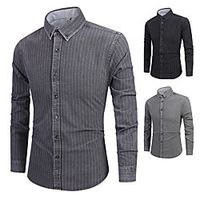 Men's Shirt Striped Button-Down Long Sleeve Street Tops Cotton Business Casual Comfortable Gray Black Lightinthebox - thumbnail