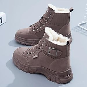 Women's Sneakers Boots Snow Boots Dad Shoes Daily Buckle Flat Heel Round Toe Casual Minimalism Running Walking PU Lace-up Black Brown Gray Lightinthebox