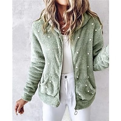 Women's Hoodie Sweatshirt Fleece Jacket Flannel Fashion Zip Up Green Solid Color Street Casual Hoodie Long Sleeve Top Micro-elastic Fall  Winter Lightinthebox