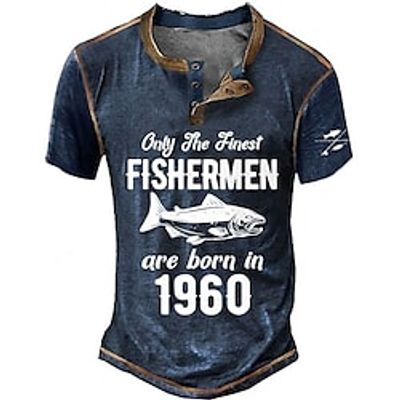 Men's Henley Shirt Tee Graphic Fish Henley Clothing Apparel 3D Print Outdoor Casual Short Sleeve Button-Down Print Fashion Designer Comfortable Lightinthebox