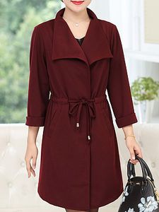 Fold-Over Collar Plain Long Sleeve Trench Coats