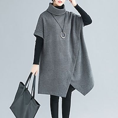 Women's Sweater Dress Black Wine Army Green Short Sleeve Pure Color Patchwork Winter Fall Autumn Turtleneck Winter Dress Fall Dress L XL Lightinthebox