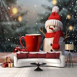 Christmas Snowman Hotdrink Hanging Tapestry Wall Art Xmas Large Tapestry Mural Decor Photograph Backdrop Blanket Curtain Home Bedroom Living Room Decoration miniinthebox